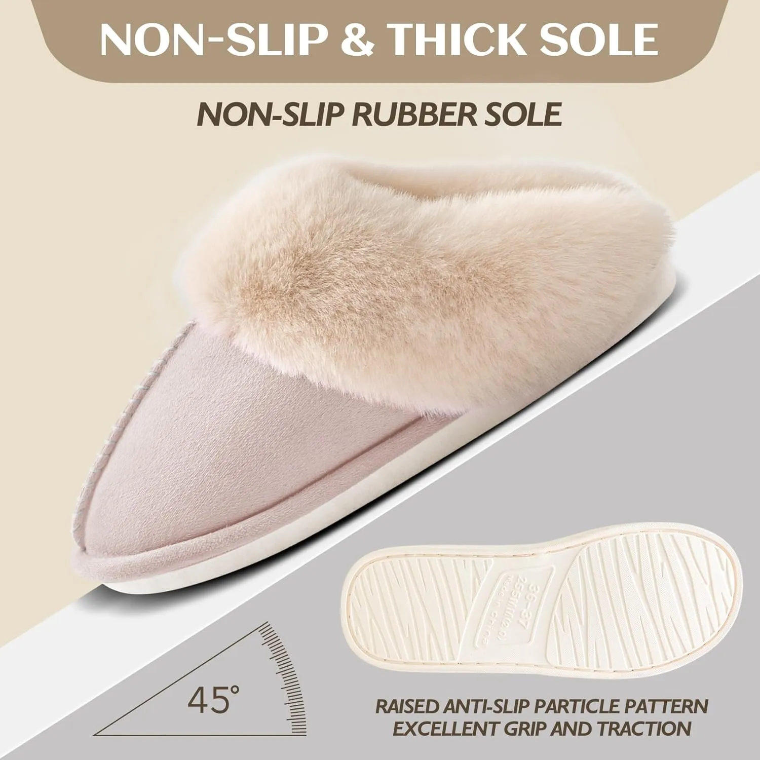 Womens Slippers Memory Foam Fluffy Fur Soft Slippers Warm House Shoes Indoor Outdoor Winter