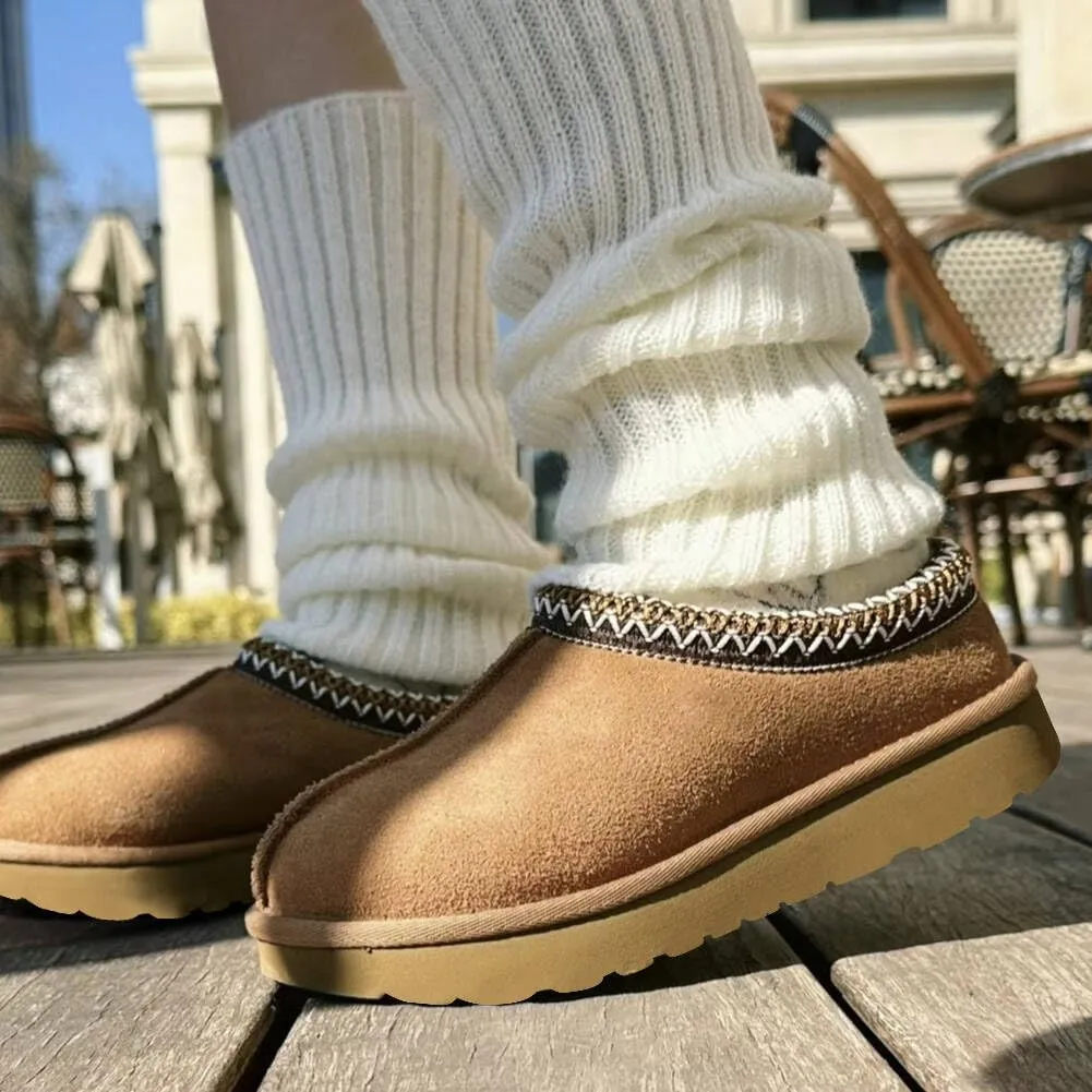 Women's Slippers Platform Mini Boots For Women Suede Leather Indoor/Outdoor Anti-Slip Slipper Comfy Fur Fleece Lined Sneakers Short Ankle Boot