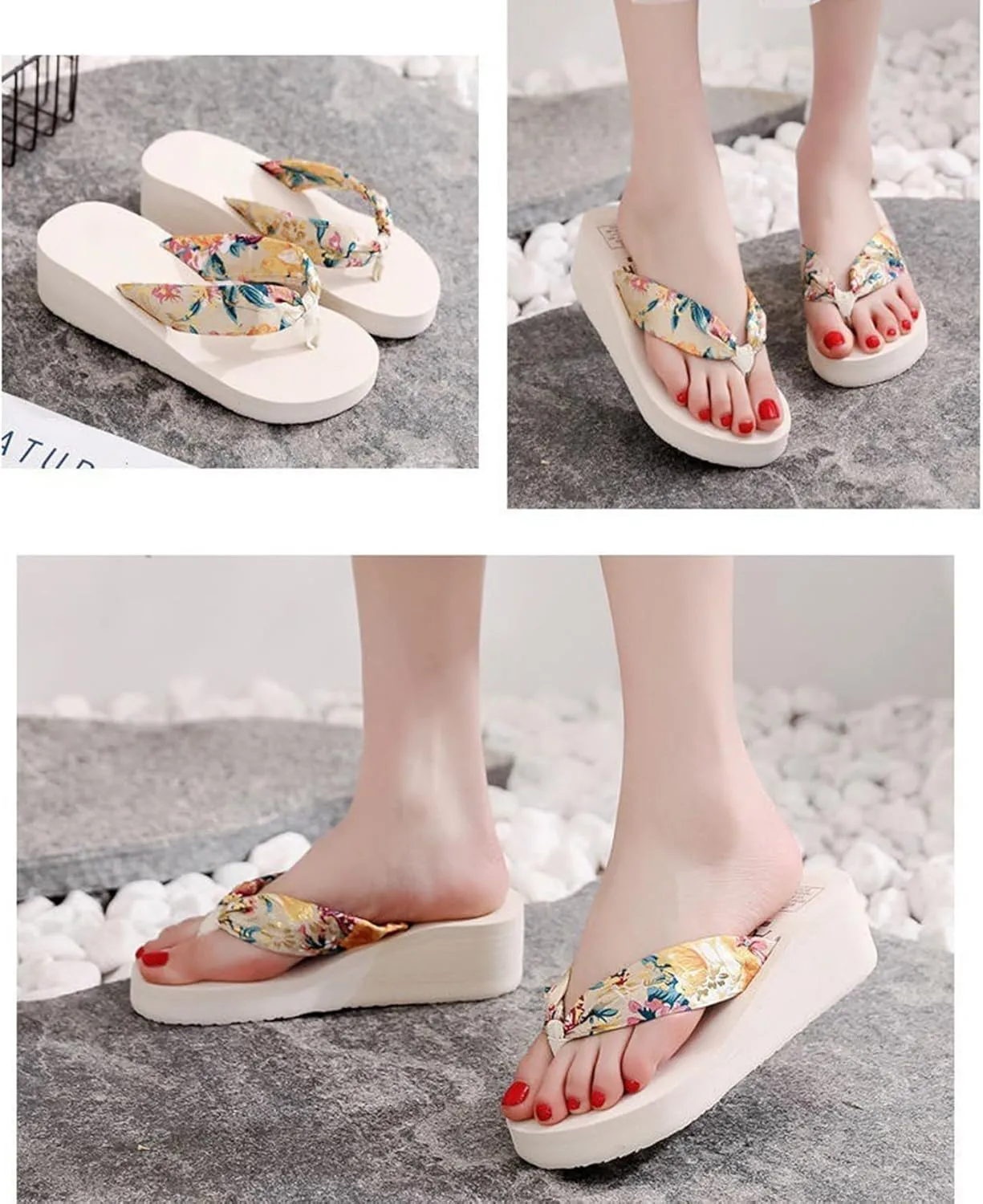 Women's Slope Heel Slippers Thongs Slippers Women's Thick Bottom Leisure Vacation Beach Slippers Seaside Thongs Slippers