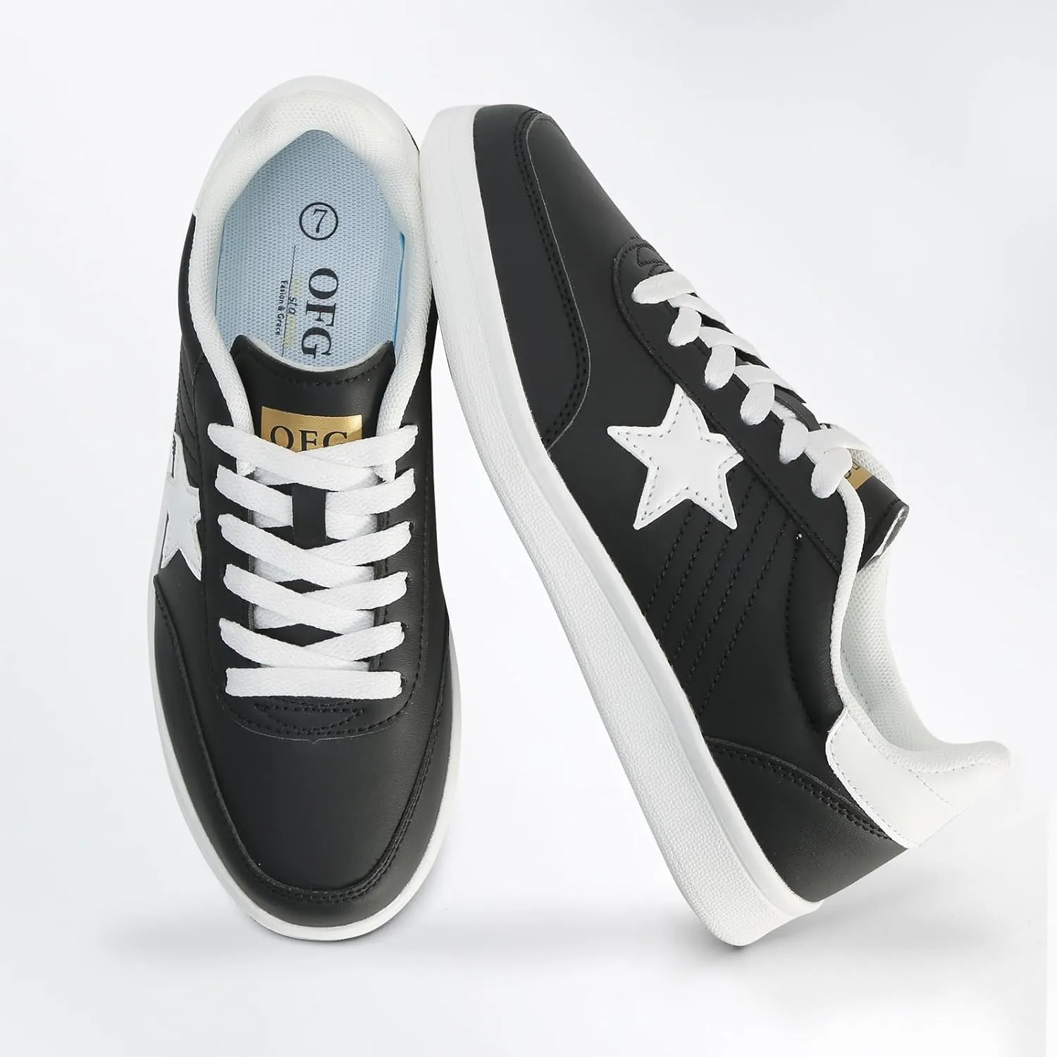 Women's Star Sneaker Lace Up Low Top Comfortable Cushioned Walking Shoes Casual Lightweight Breathable Tennis Shoes