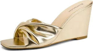 Women's Wedges Slippers Fabric Heels Slip on Comfy Evening Dress Sandals Square Toe Shoes for Women 3.3" Heels