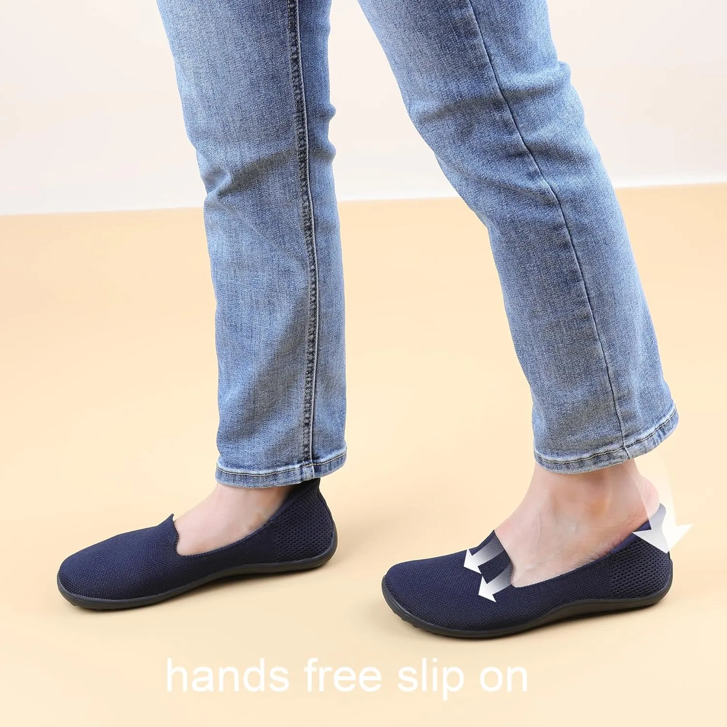 Womens Wide Toe Box Slip on Walking Shoes Non Slip Shoes Arch Support Casual Loafers Soft Knit Shoes