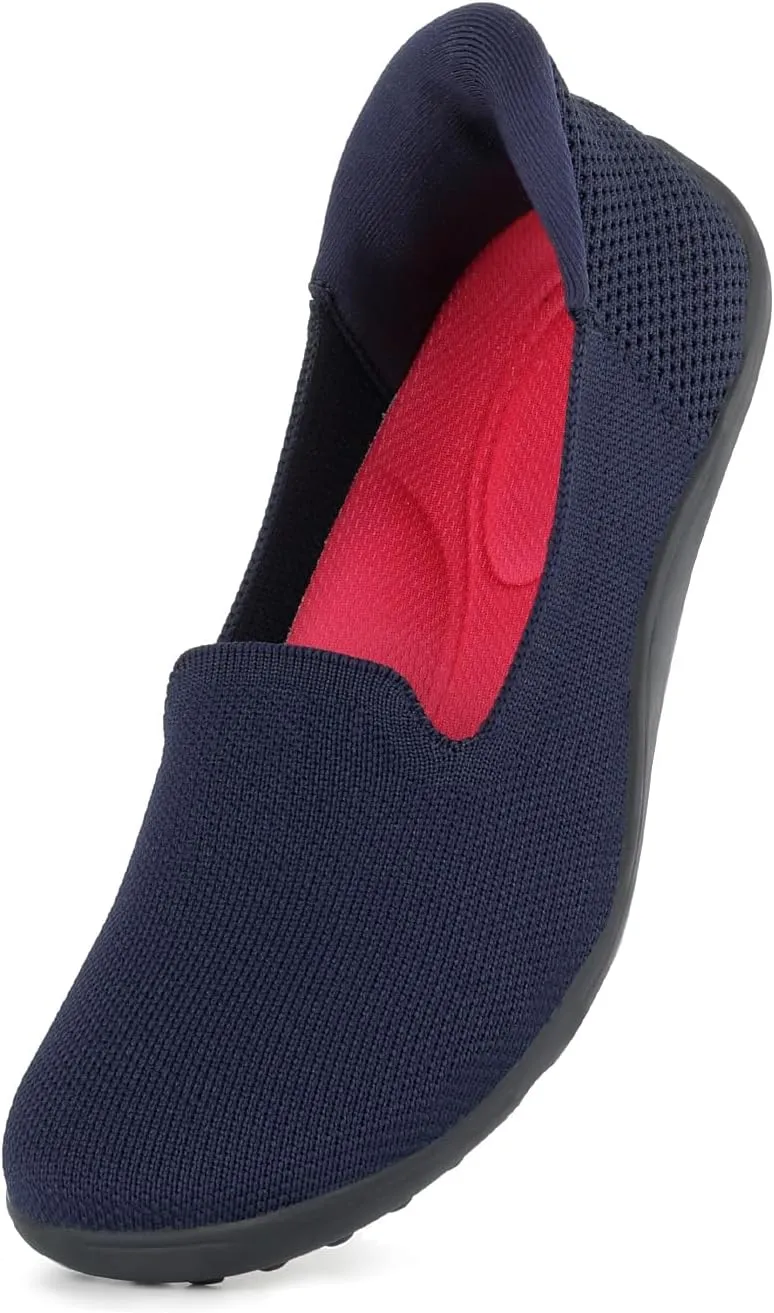 Womens Wide Toe Box Slip on Walking Shoes Non Slip Shoes Arch Support Casual Loafers Soft Knit Shoes