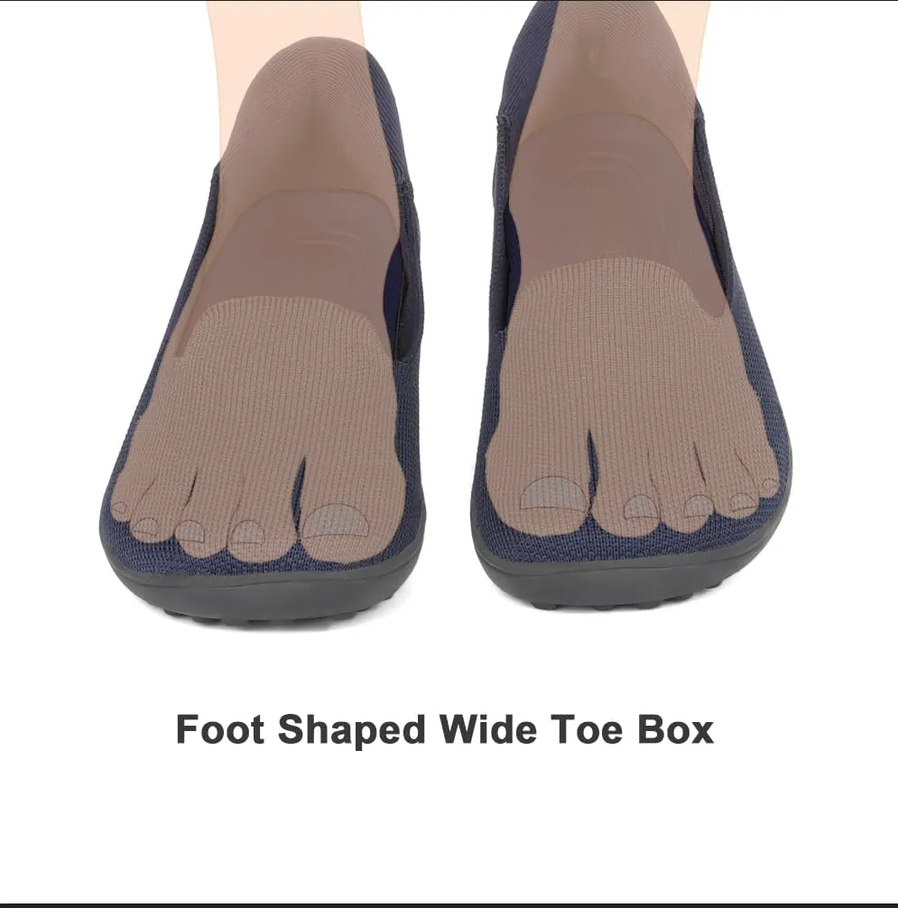 Womens Wide Toe Box Slip on Walking Shoes Non Slip Shoes Arch Support Casual Loafers Soft Knit Shoes