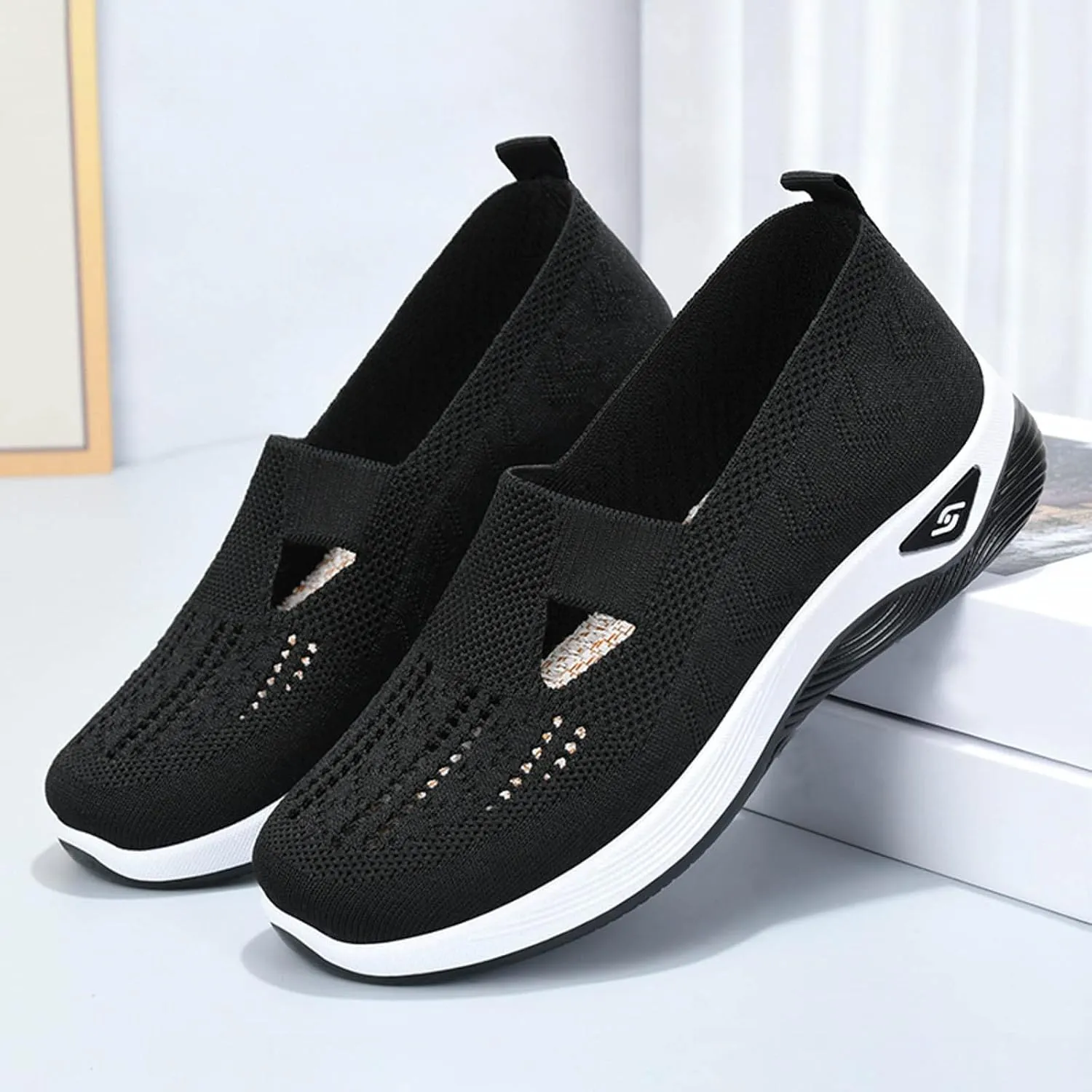 Women's Woven Orthopedic Breathable Soft Shoes Go Walking Slip on Diabetic Foam Shoes Slip in Sneakers Arch Support