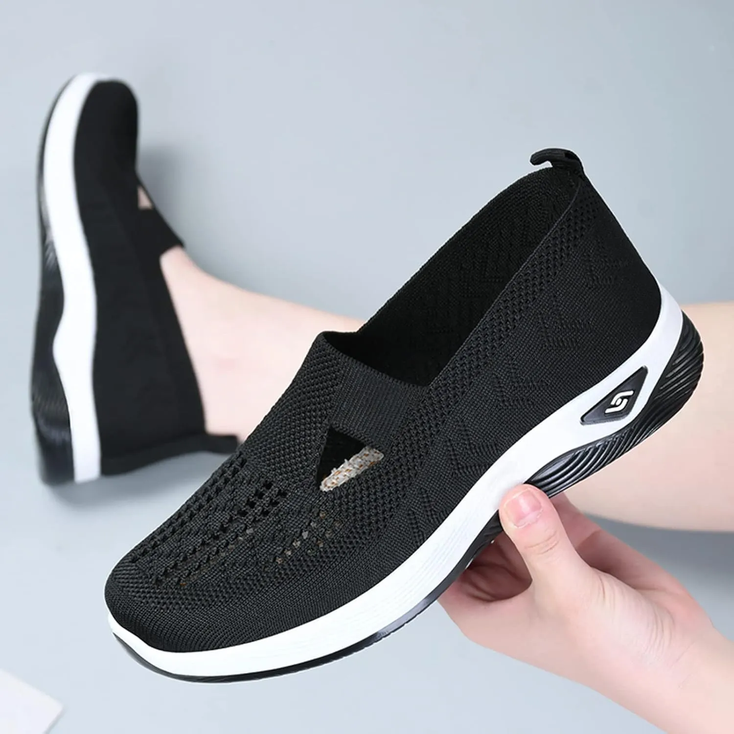 Women's Woven Orthopedic Breathable Soft Shoes Go Walking Slip on Diabetic Foam Shoes Slip in Sneakers Arch Support