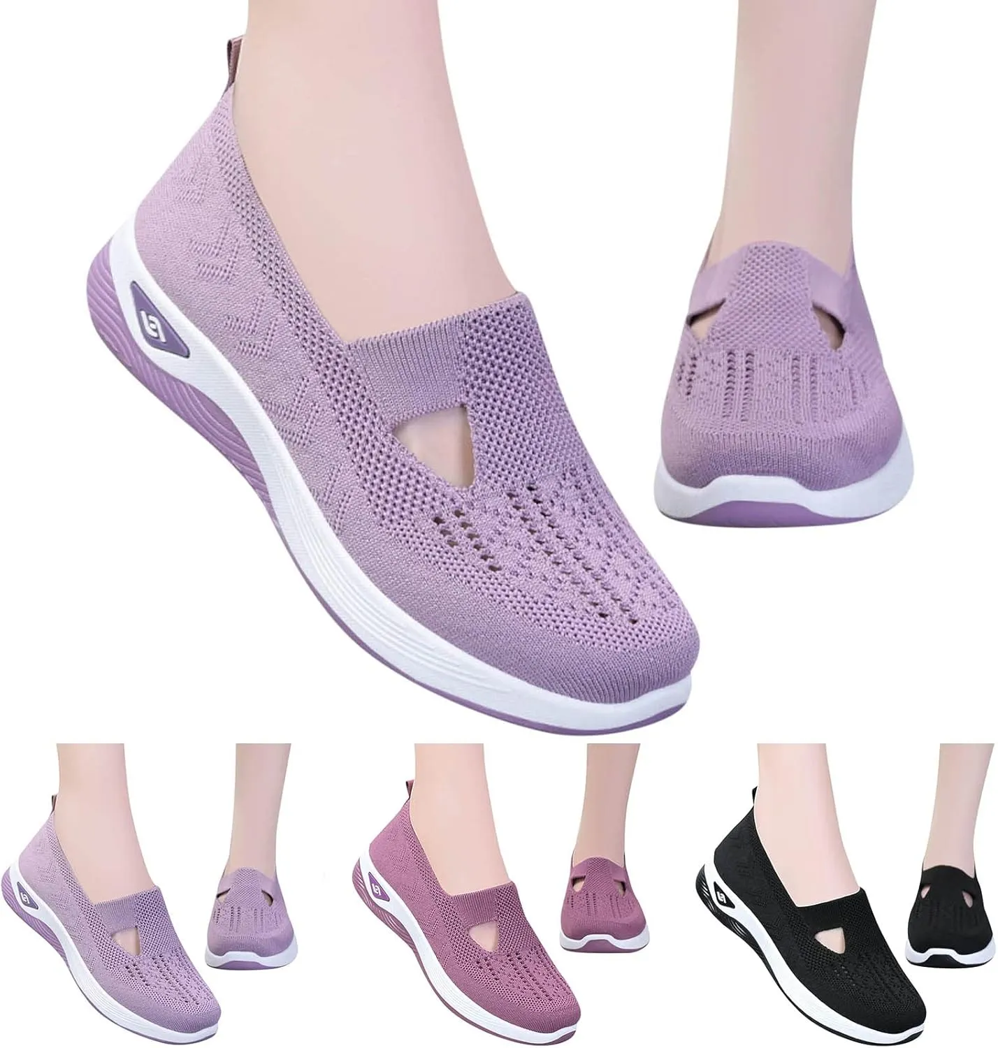 Women's Woven Orthopedic Breathable Soft Shoes Go Walking Slip on Diabetic Foam Shoes Slip in Sneakers Arch Support