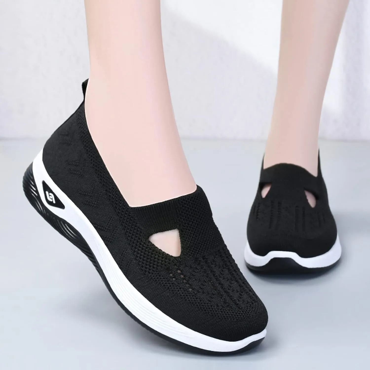 Women's Woven Orthopedic Breathable Soft Shoes Go Walking Slip on Diabetic Foam Shoes Slip in Sneakers Arch Support