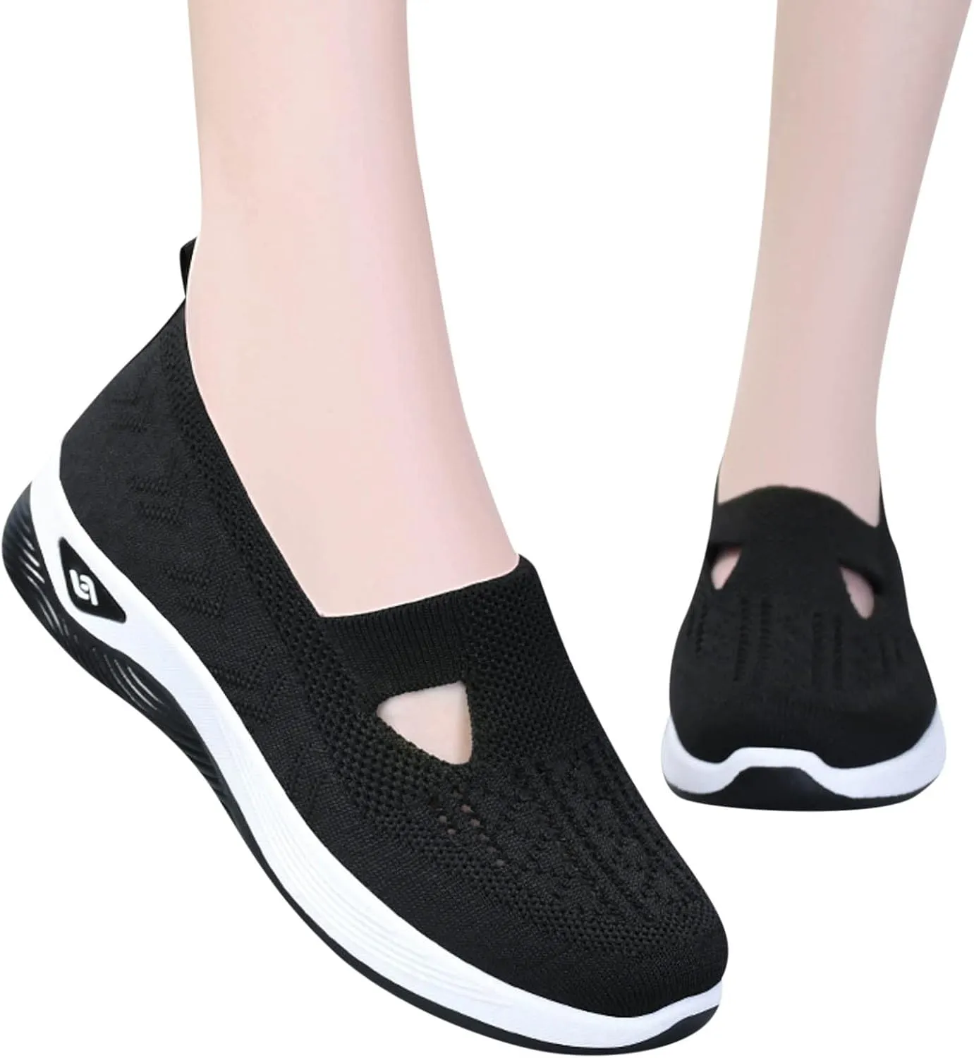 Women's Woven Orthopedic Breathable Soft Shoes Go Walking Slip on Diabetic Foam Shoes Slip in Sneakers Arch Support