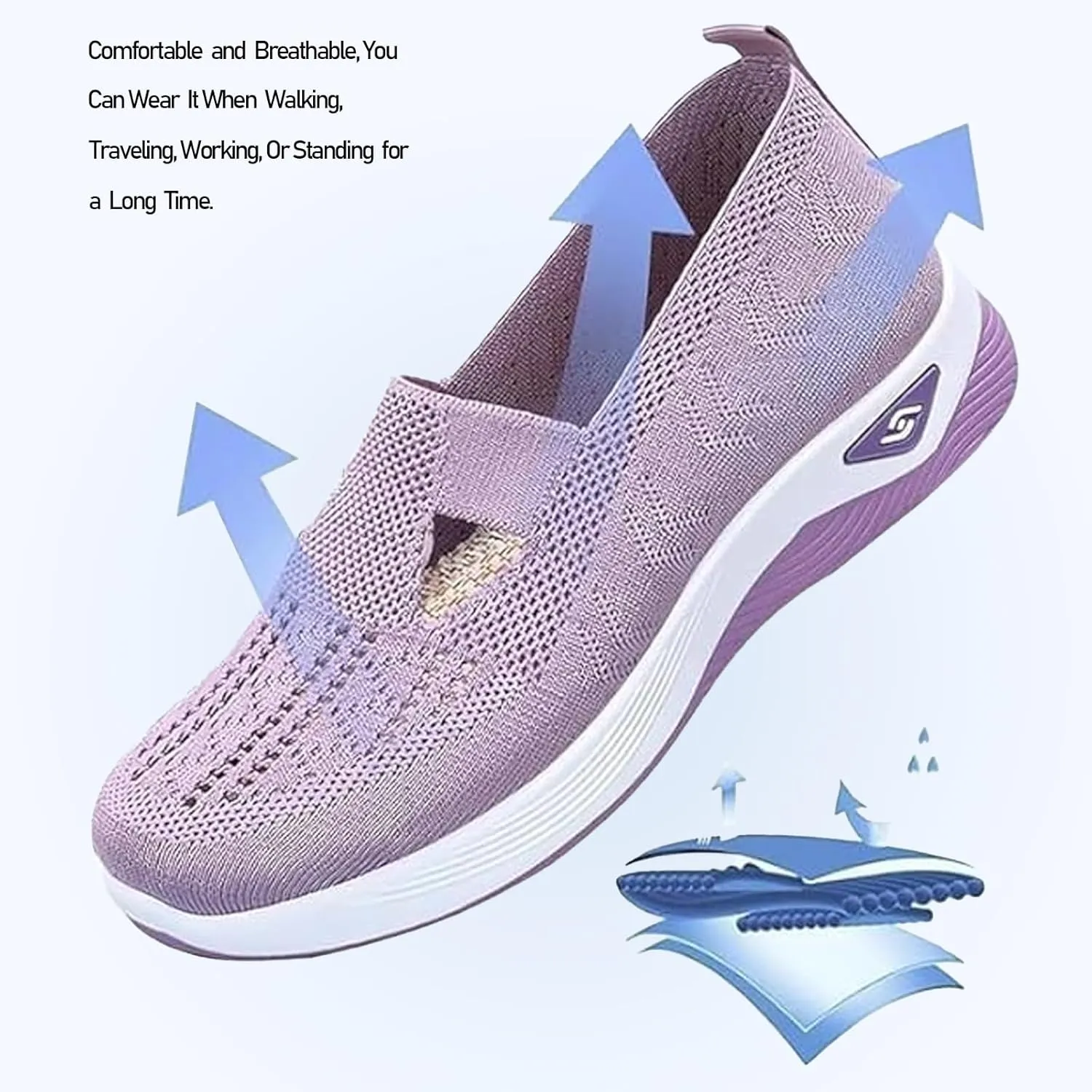 Women's Woven Orthopedic Shoes Breathable Soft Soled Go Walking Slip on Diabetic Foam Shoe Arch Support Hands Free Anti-Slip Sneakers