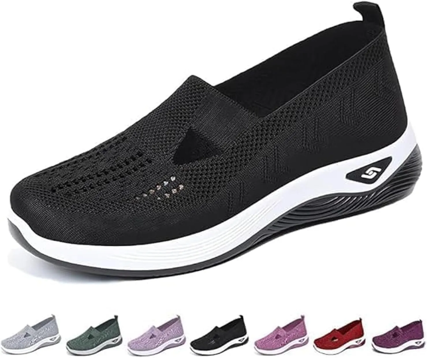 Women's Woven Orthopedic Shoes Breathable Soft Soled Go Walking Slip on Diabetic Foam Shoe Arch Support Hands Free Anti-Slip Sneakers