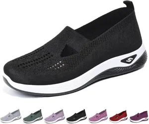 Women's Woven Orthopedic Shoes Breathable Soft Soled Go Walking Slip on Diabetic Foam Shoe Arch Support Hands Free Anti-Slip Sneakers