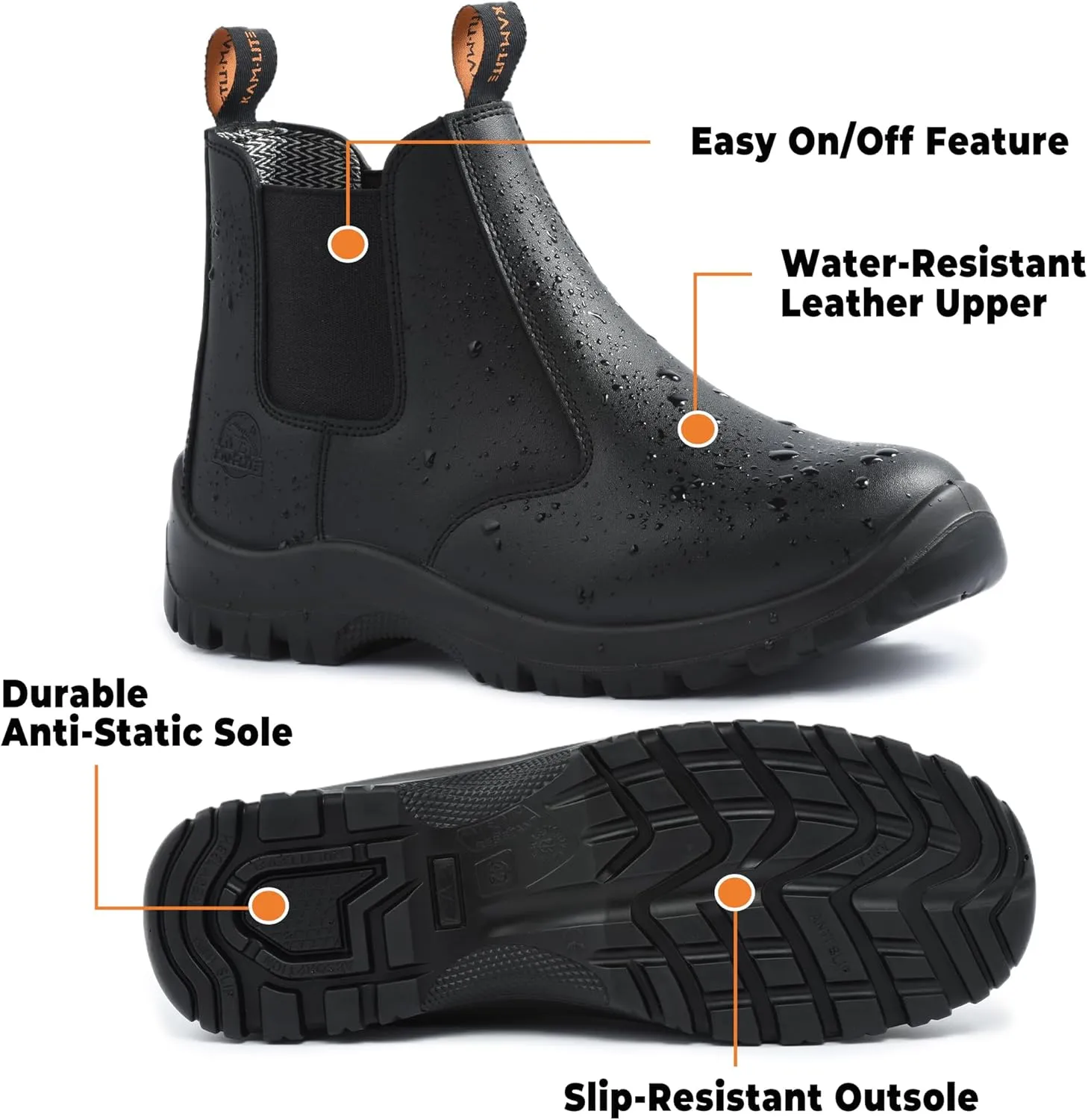 Work Boots for Men, Slip On Steel Toe Chelsea Safety Boots, Waterproof Slip Resistant Work Shoes, Lightweight Comfortable Breathable Non Slip Safety Toe Shoes