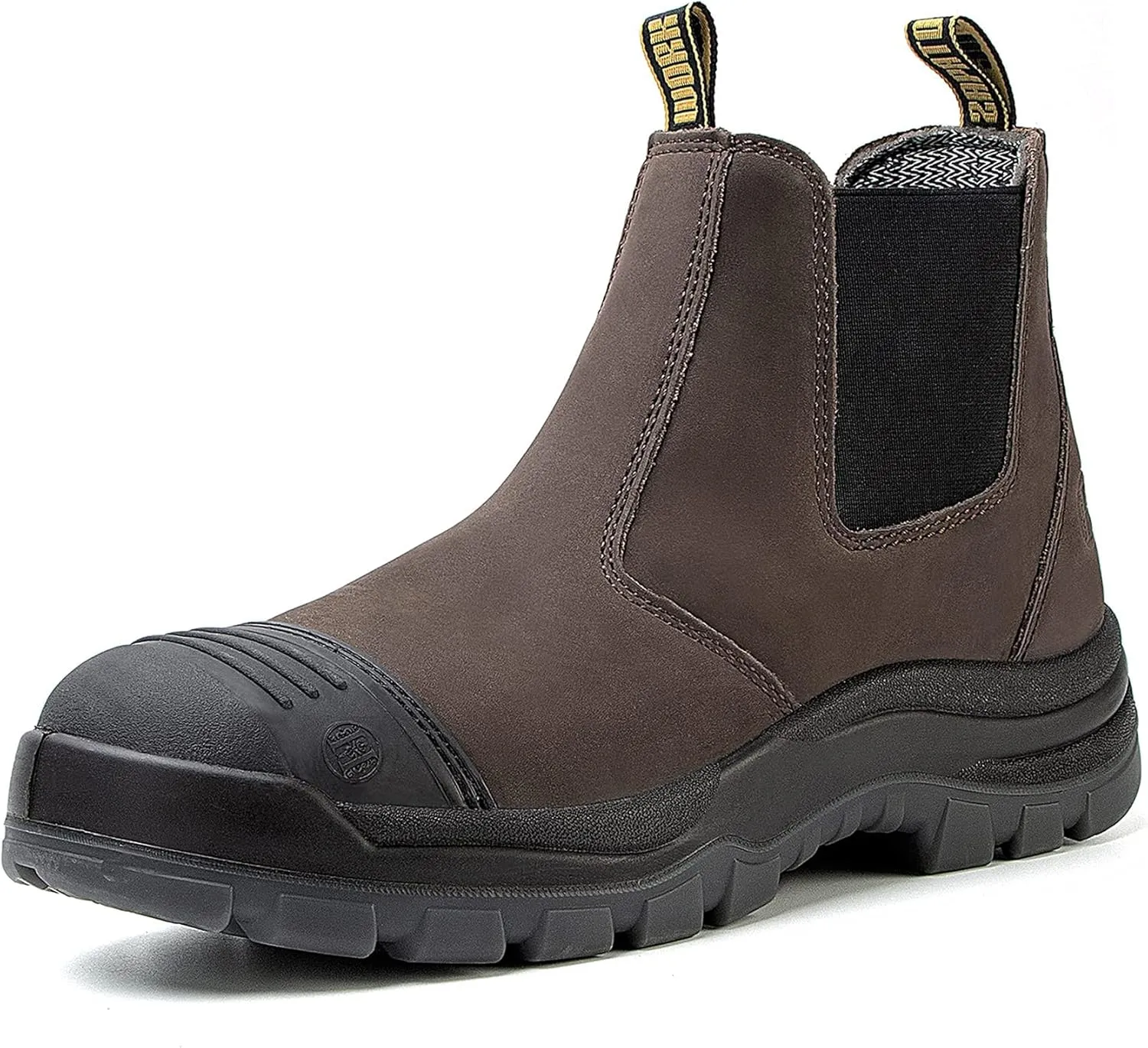 Work Boots for Men, Steel/Soft Toe Waterproof Working Boots, Slip Resistant Slip-on Safety Static Dissipative Working Shoes (Dark Brown)