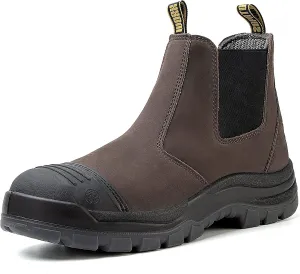 Work Boots for Men, Steel/Soft Toe Waterproof Working Boots, Slip Resistant Slip-on Safety Static Dissipative Working Shoes (Dark Brown)