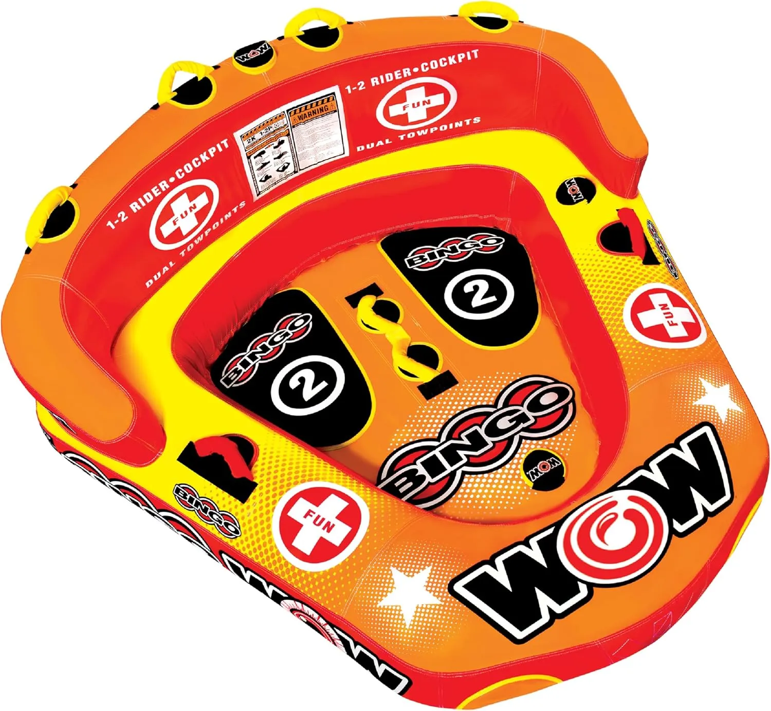 WOW Sports – Bingo Cockpit 2 Person Towable Tube for Boating – 340 lbs Capacity – Inflatable Boat Tube for Lake Sports – Heavy Duty Nylon Cover – Kids & Adults