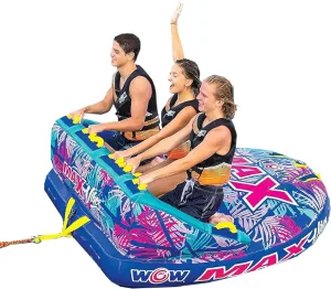 WOW Sports - Max Tropical Inflatable Towable Tube - 1-3 Rider - Perfect for Kids & Adults - Soft Top Deck Tube - Boating Accessory