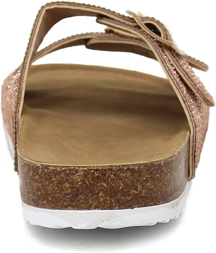 YOKI GIAN-107 Women's Slide Sandal, Rhinestone-Coated Double Buckle, Comfortable Sandals for women