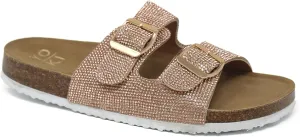 YOKI GIAN-107 Women's Slide Sandal, Rhinestone-Coated Double Buckle, Comfortable Sandals for women