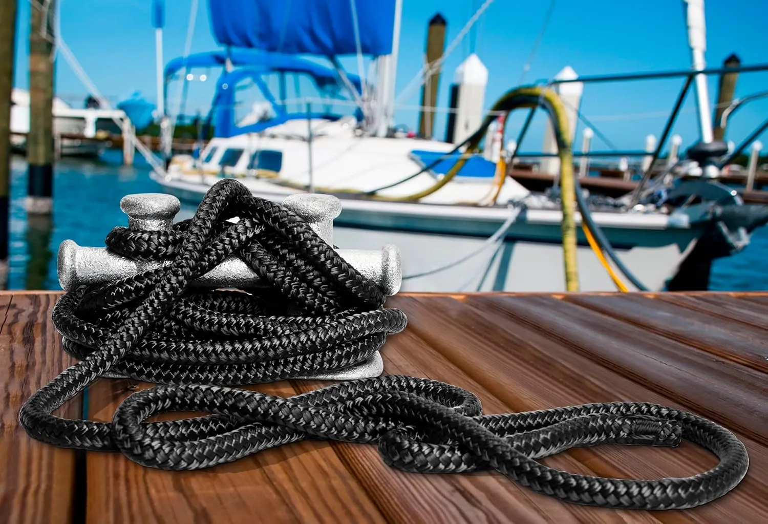 Young Marine 4 Pack 1/2” X 15’ Dock Lines Marine-Grade Double-Braided Nylon Dock Line with 12” Eyelet.Hi-Performance Boat Rope Mooring Rope Dock Line