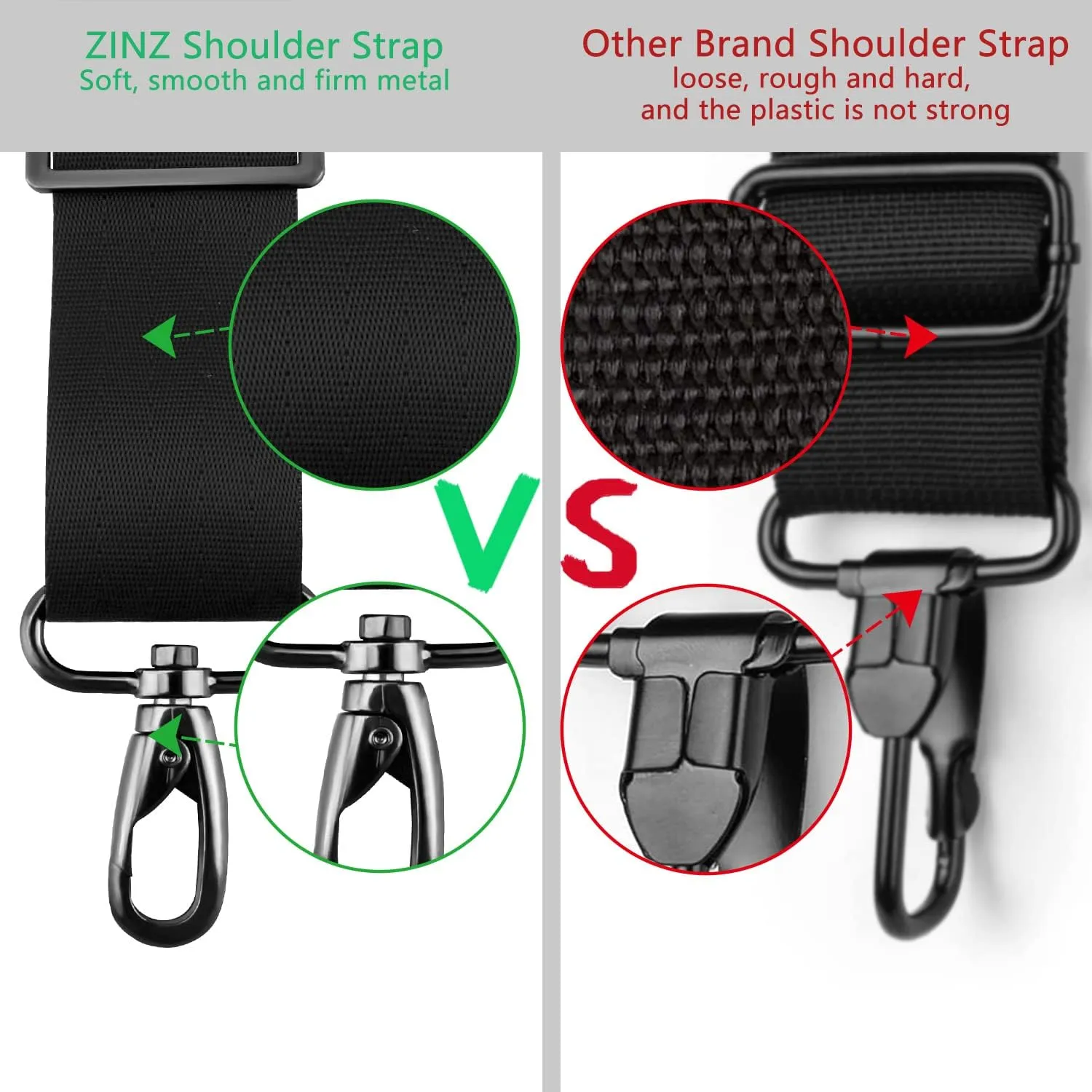 ZINZ 79 inch Shoulder Strap, Extra-thick Fixed Cushion Pad and Dual Clasps Universal Replacement Strap with Metal Swivel Hooks for Laptop Bags, Luggage Bags, Camera, Crossbody (200cm,Black)