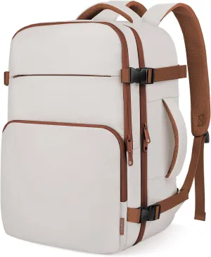 ZOMFELT Travel Backpack for Women Men, Carry On Backpack, TSA 15.6inch Laptop Backpack Flight Approved, Personal Item Travel Bag Nurse Bag Casual Daypack for School Weekender Business, Khaki White