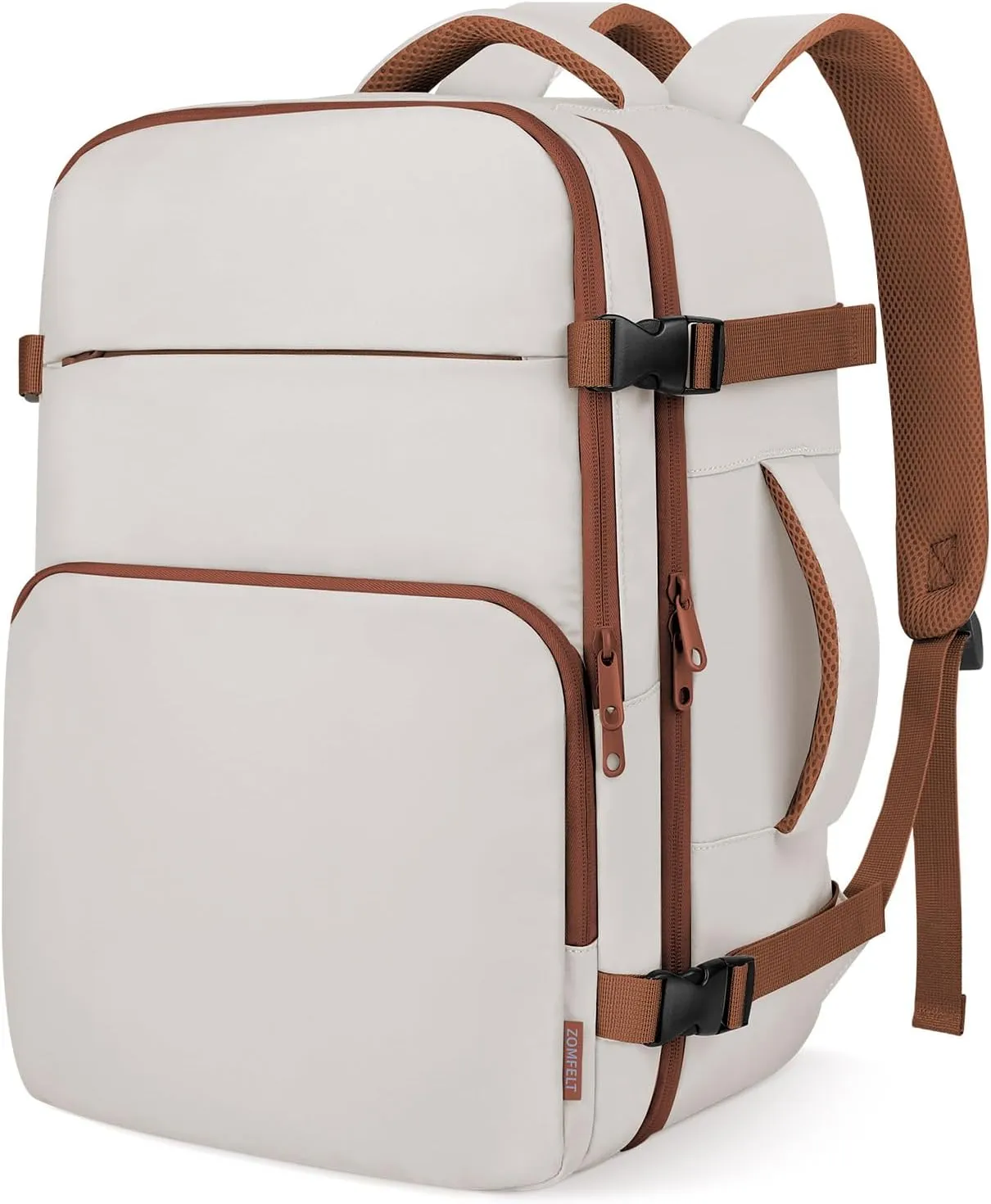 ZOMFELT Travel Backpack for Women Men, Carry On Backpack, TSA 15.6inch Laptop Backpack Flight Approved, Personal Item Travel Bag Nurse Bag Casual Daypack for School Weekender Business, Khaki White