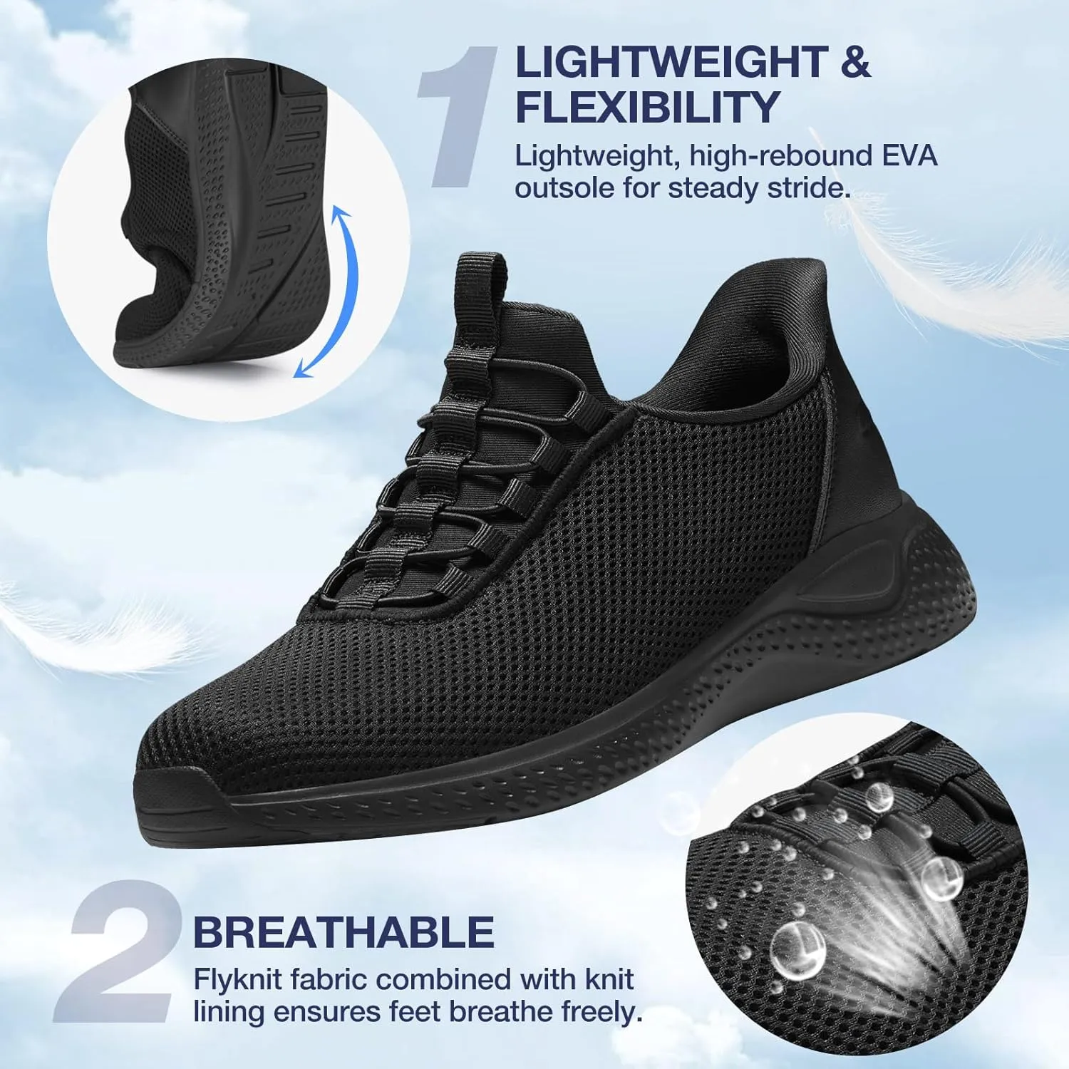 ZURIN Mens Slip On Walking Sneakers with Arch Support,Lightweight Breathable Non Slip Tennis Running Shoes for Athletic Workout Gym Work